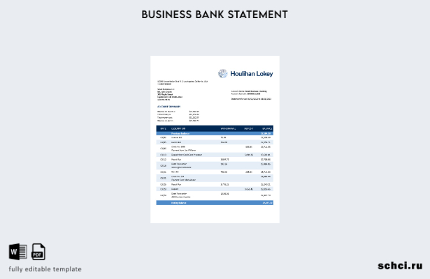 цифровая загрузка Houlihan Lokey Inc Bank, выписка по текущему счету, шаблон в ф